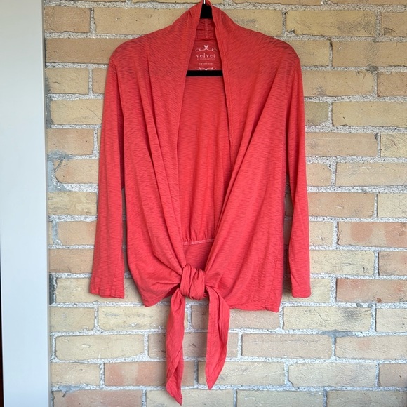 Velvet by Graham and Spencer Vintage Slub Coral Open Front Cardigan - Picture 5 of 5